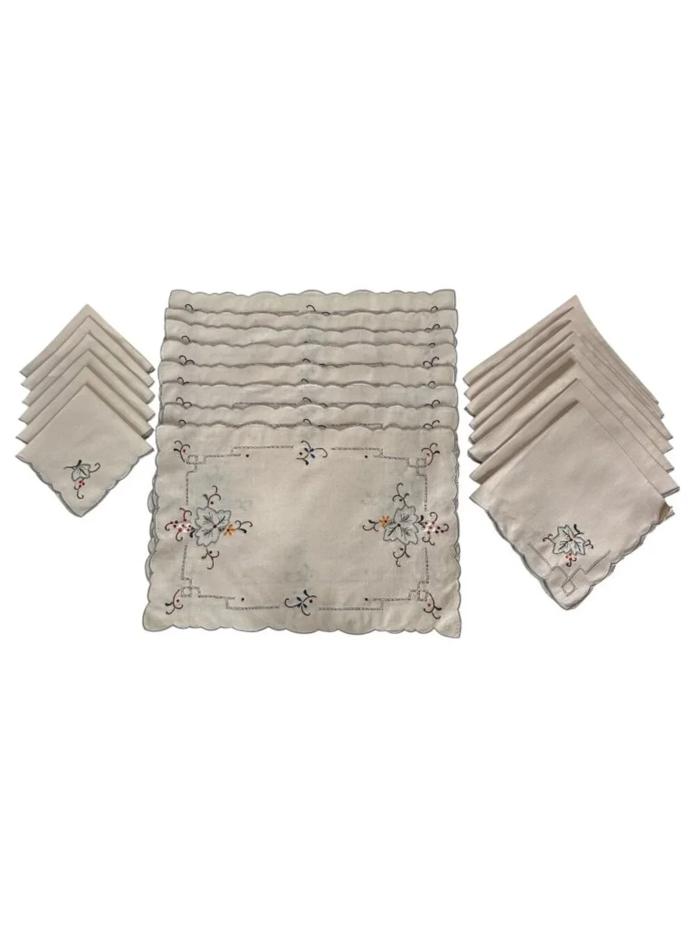 Embroidered Linen Table Runner 8 Placemats‎ Dinner Napkins 6 Cocktail Set Floral